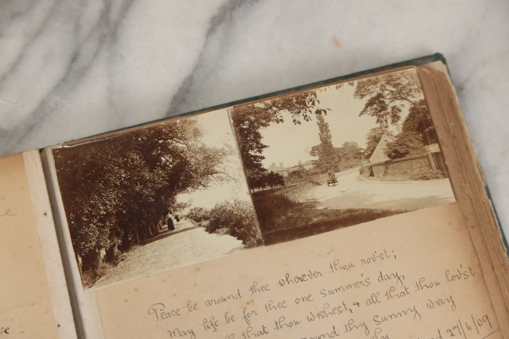 Lot 240 - Antique Snapshot Photo Album And Scrapbook Containing Dozens Of Scraps, Photos, Handwritten Poems And Entries, Watercolor And Other Paintings And Drawings, Circa 1905