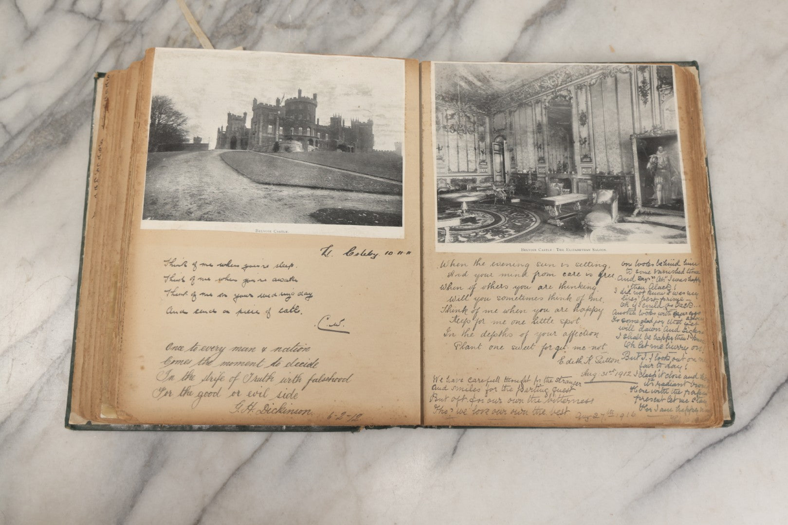 Lot 240 - Antique Snapshot Photo Album And Scrapbook Containing Dozens Of Scraps, Photos, Handwritten Poems And Entries, Watercolor And Other Paintings And Drawings, Circa 1905