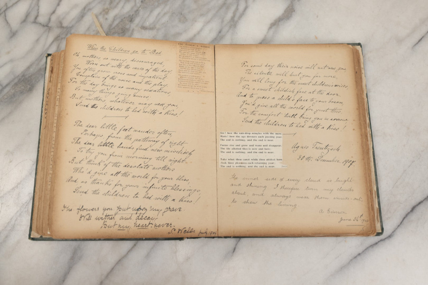 Lot 240 - Antique Snapshot Photo Album And Scrapbook Containing Dozens Of Scraps, Photos, Handwritten Poems And Entries, Watercolor And Other Paintings And Drawings, Circa 1905