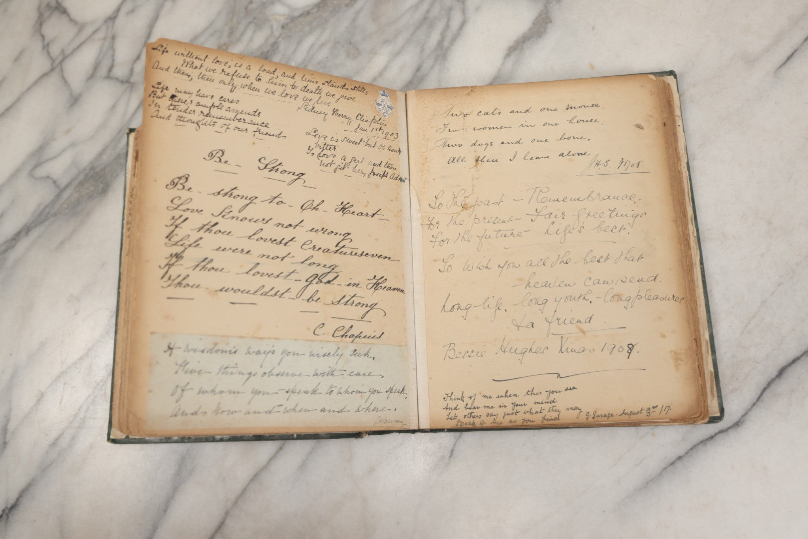 Lot 240 - Antique Snapshot Photo Album And Scrapbook Containing Dozens Of Scraps, Photos, Handwritten Poems And Entries, Watercolor And Other Paintings And Drawings, Circa 1905