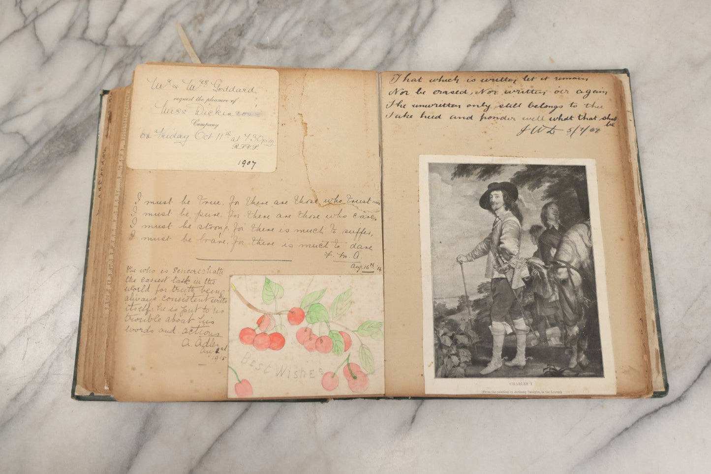 Lot 240 - Antique Snapshot Photo Album And Scrapbook Containing Dozens Of Scraps, Photos, Handwritten Poems And Entries, Watercolor And Other Paintings And Drawings, Circa 1905