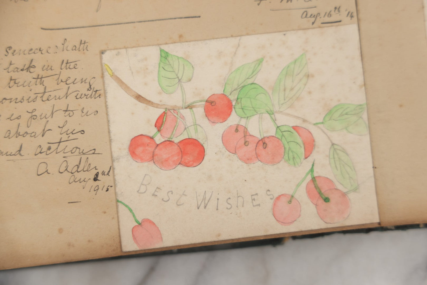 Lot 240 - Antique Snapshot Photo Album And Scrapbook Containing Dozens Of Scraps, Photos, Handwritten Poems And Entries, Watercolor And Other Paintings And Drawings, Circa 1905