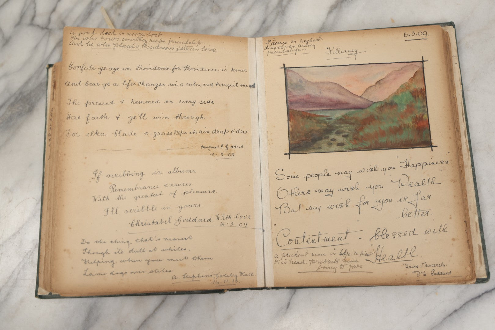 Lot 240 - Antique Snapshot Photo Album And Scrapbook Containing Dozens Of Scraps, Photos, Handwritten Poems And Entries, Watercolor And Other Paintings And Drawings, Circa 1905