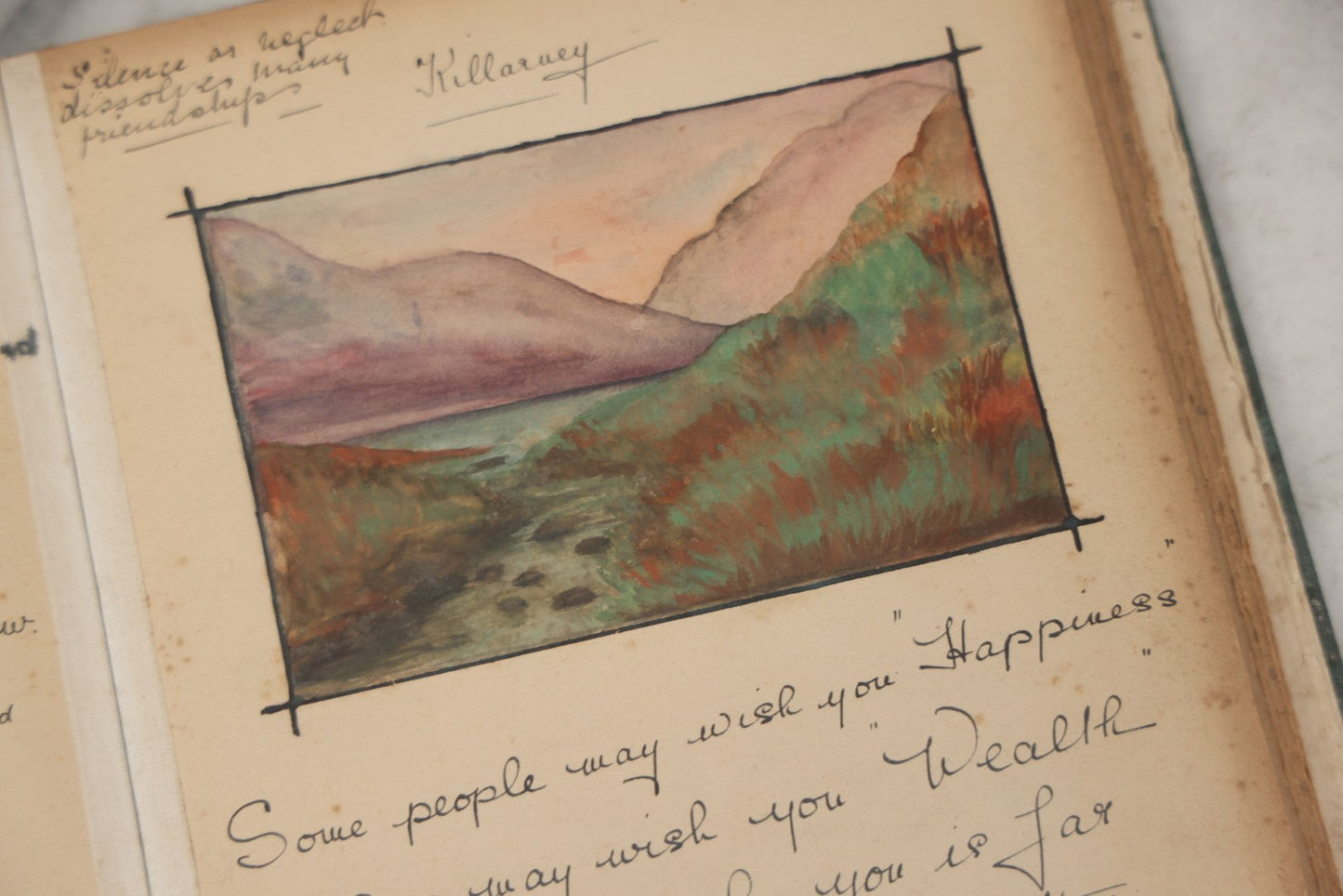 Lot 240 - Antique Snapshot Photo Album And Scrapbook Containing Dozens Of Scraps, Photos, Handwritten Poems And Entries, Watercolor And Other Paintings And Drawings, Circa 1905