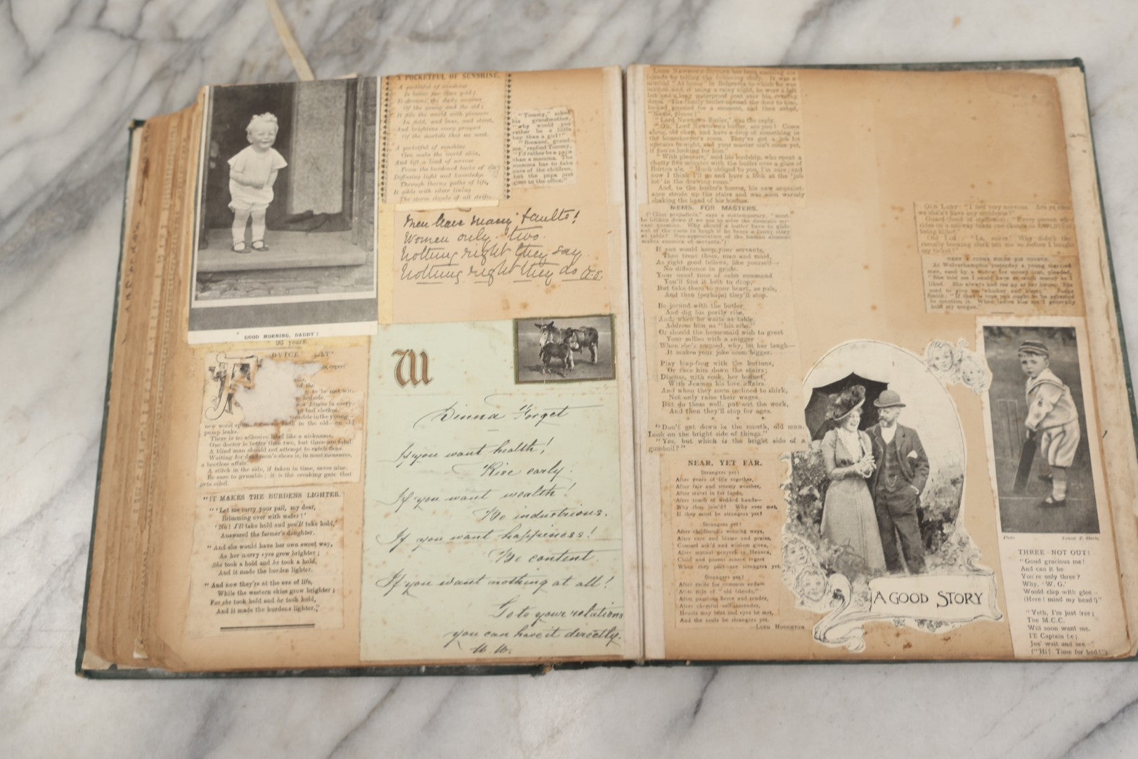 Lot 240 - Antique Snapshot Photo Album And Scrapbook Containing Dozens Of Scraps, Photos, Handwritten Poems And Entries, Watercolor And Other Paintings And Drawings, Circa 1905