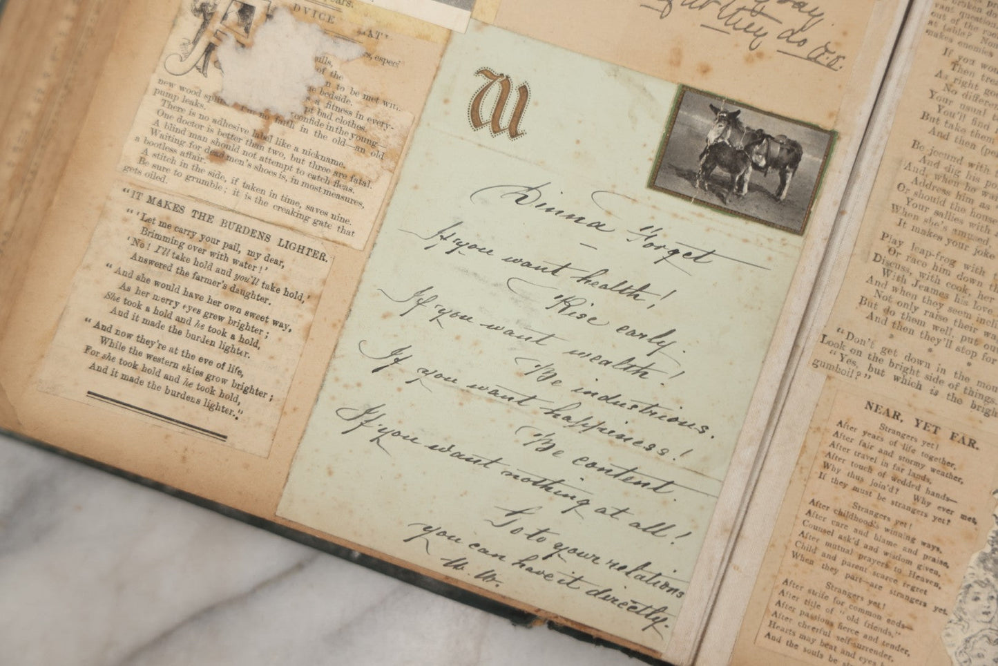 Lot 240 - Antique Snapshot Photo Album And Scrapbook Containing Dozens Of Scraps, Photos, Handwritten Poems And Entries, Watercolor And Other Paintings And Drawings, Circa 1905