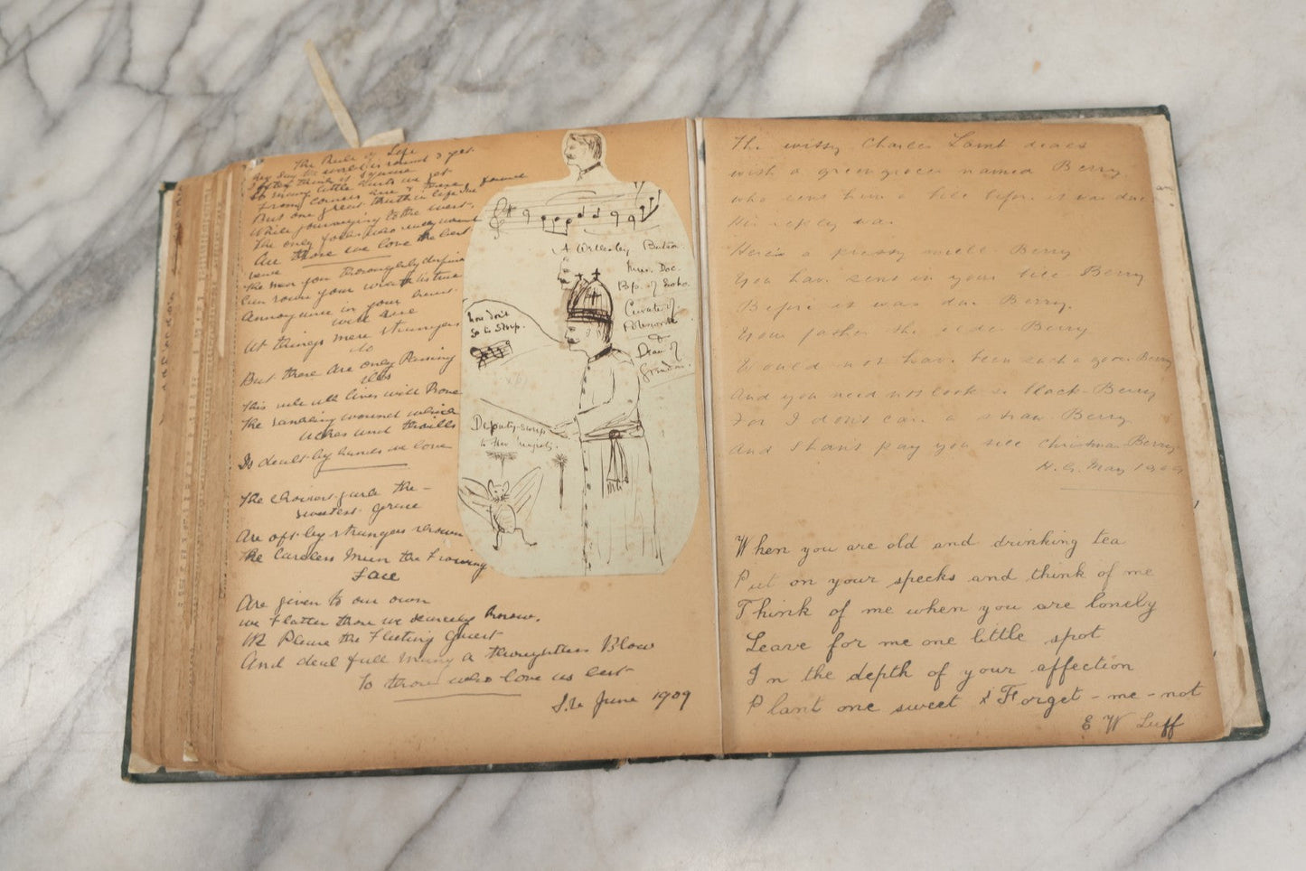 Lot 240 - Antique Snapshot Photo Album And Scrapbook Containing Dozens Of Scraps, Photos, Handwritten Poems And Entries, Watercolor And Other Paintings And Drawings, Circa 1905