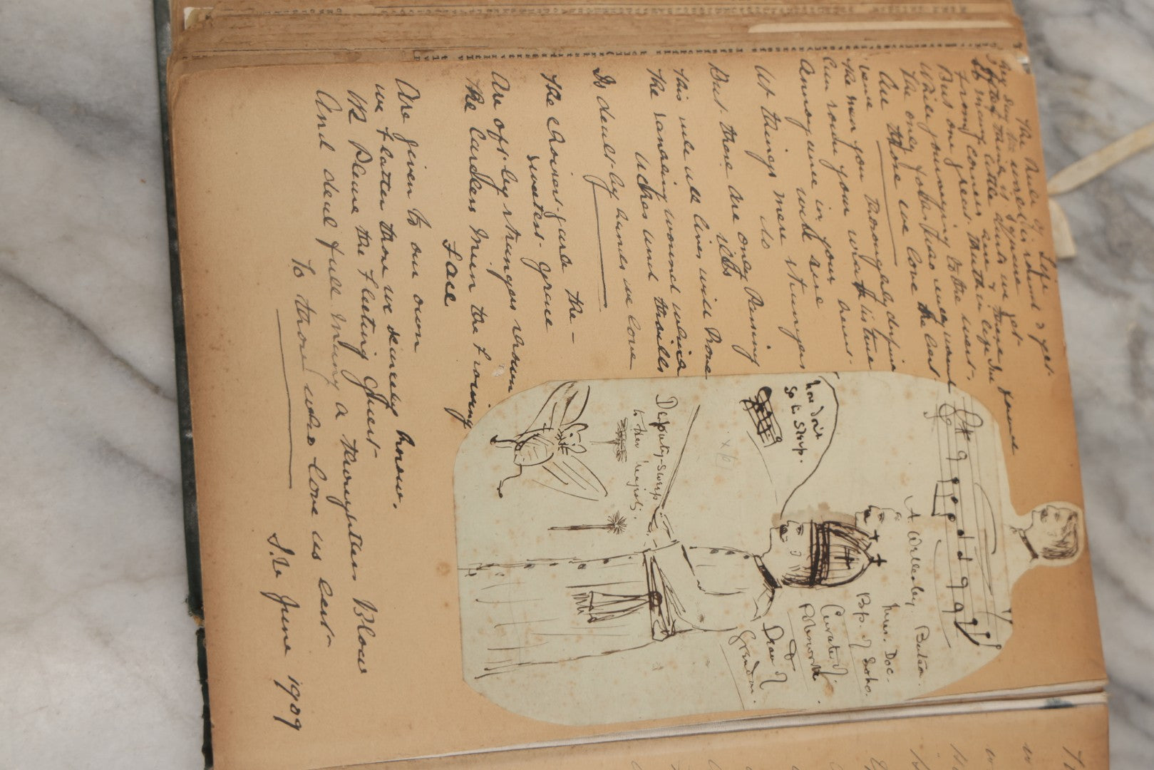 Lot 240 - Antique Snapshot Photo Album And Scrapbook Containing Dozens Of Scraps, Photos, Handwritten Poems And Entries, Watercolor And Other Paintings And Drawings, Circa 1905