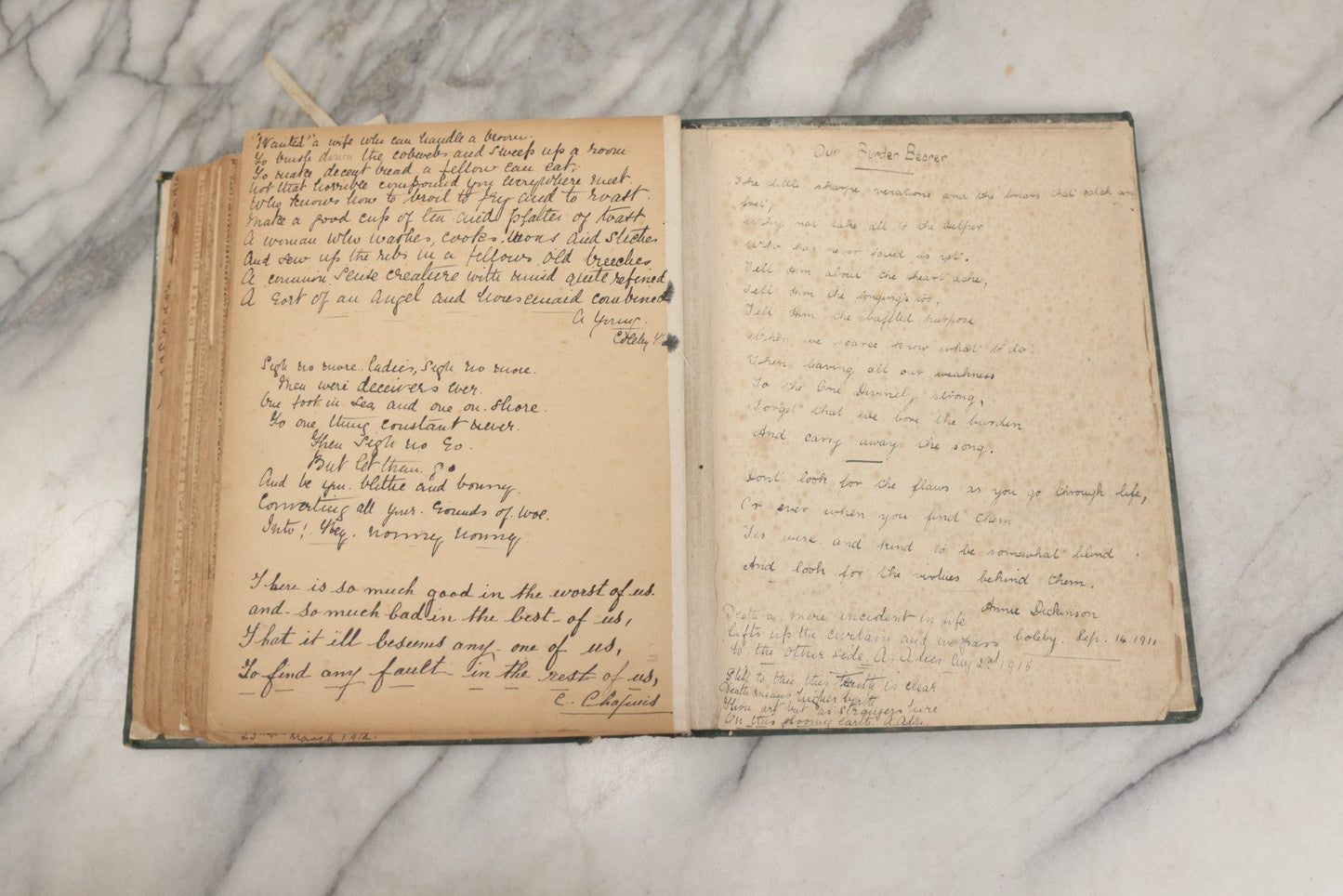 Lot 240 - Antique Snapshot Photo Album And Scrapbook Containing Dozens Of Scraps, Photos, Handwritten Poems And Entries, Watercolor And Other Paintings And Drawings, Circa 1905