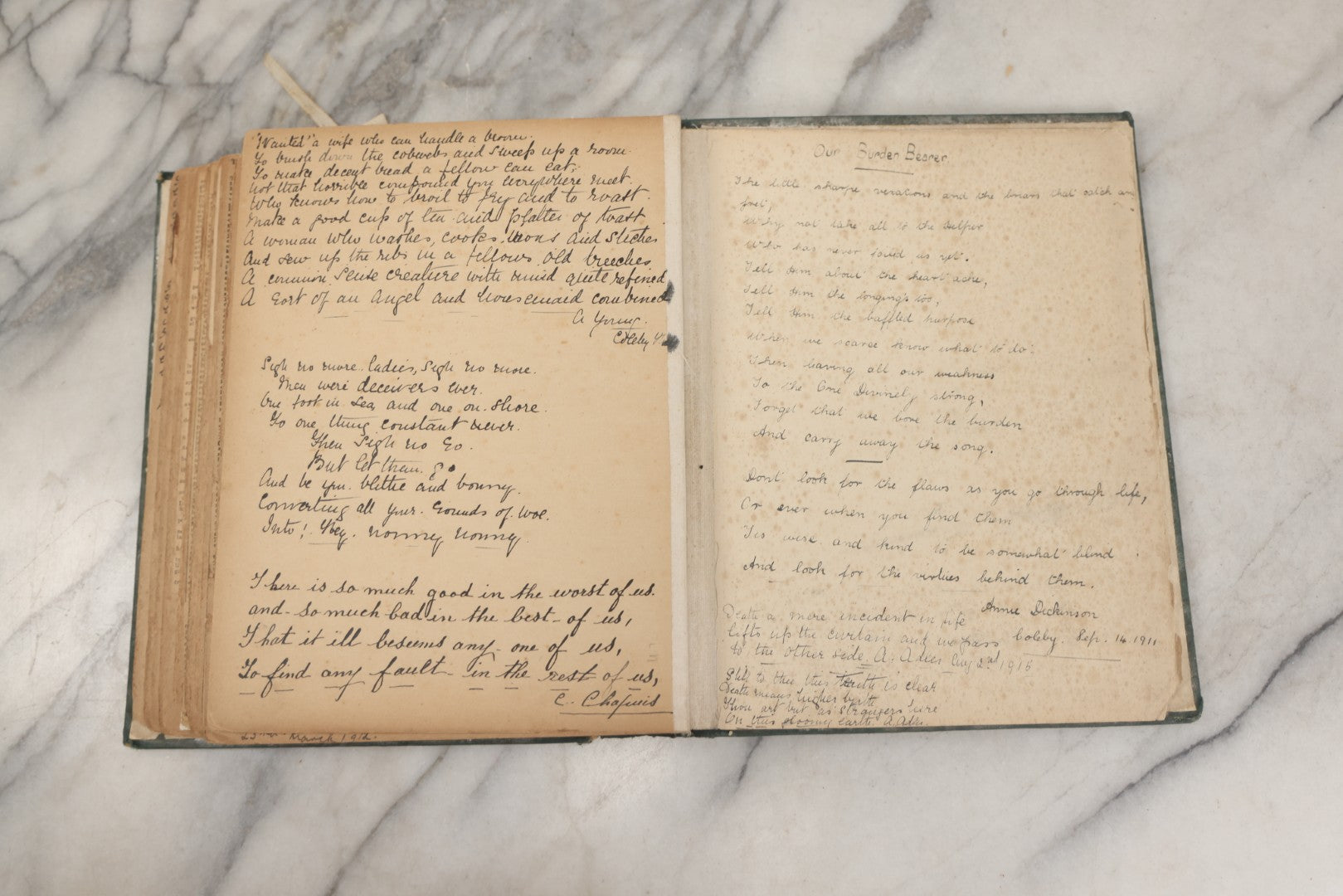 Lot 240 - Antique Snapshot Photo Album And Scrapbook Containing Dozens Of Scraps, Photos, Handwritten Poems And Entries, Watercolor And Other Paintings And Drawings, Circa 1905