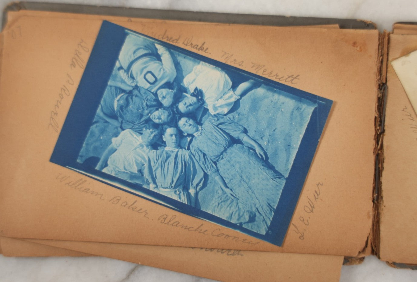 Lot 241 - Antique Snapshot And Cyanotype Photo Album Contained In A Victorian Autograph Book, Containing Photos Of The Students Of West Newbury High School, Massachusetts, Including Creative Group Shots, Beach Scenes, Playful Friends, And More