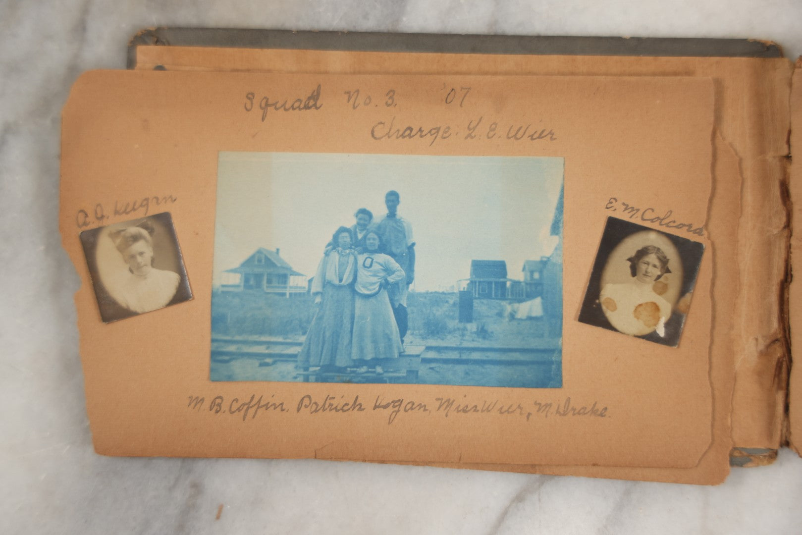 Lot 241 - Antique Snapshot And Cyanotype Photo Album Contained In A Victorian Autograph Book, Containing Photos Of The Students Of West Newbury High School, Massachusetts, Including Creative Group Shots, Beach Scenes, Playful Friends, And More