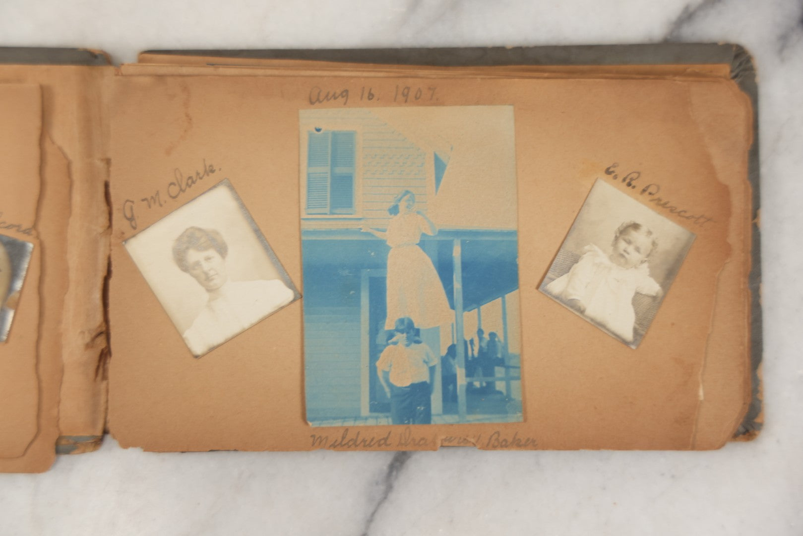 Lot 241 - Antique Snapshot And Cyanotype Photo Album Contained In A Victorian Autograph Book, Containing Photos Of The Students Of West Newbury High School, Massachusetts, Including Creative Group Shots, Beach Scenes, Playful Friends, And More