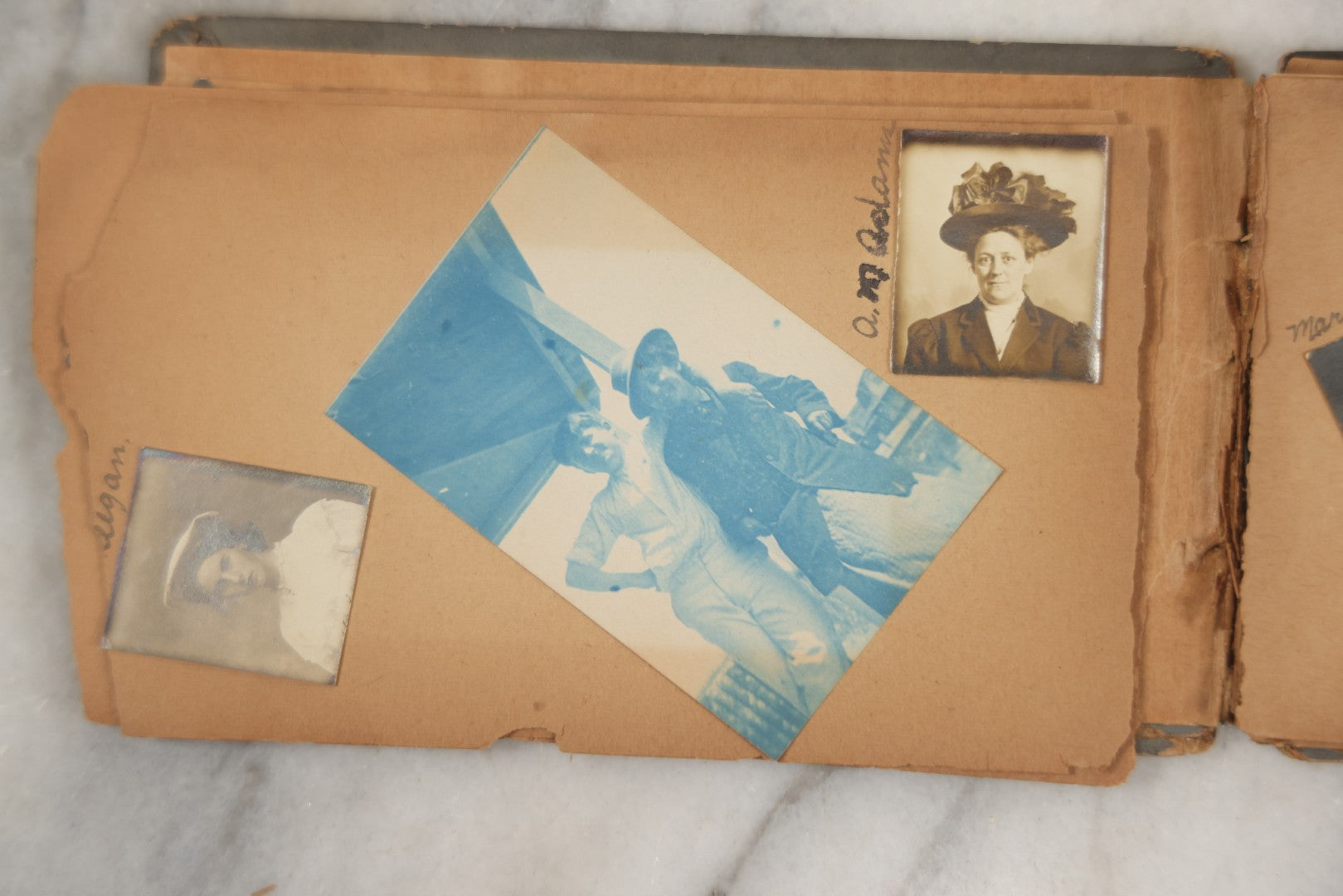 Lot 241 - Antique Snapshot And Cyanotype Photo Album Contained In A Victorian Autograph Book, Containing Photos Of The Students Of West Newbury High School, Massachusetts, Including Creative Group Shots, Beach Scenes, Playful Friends, And More