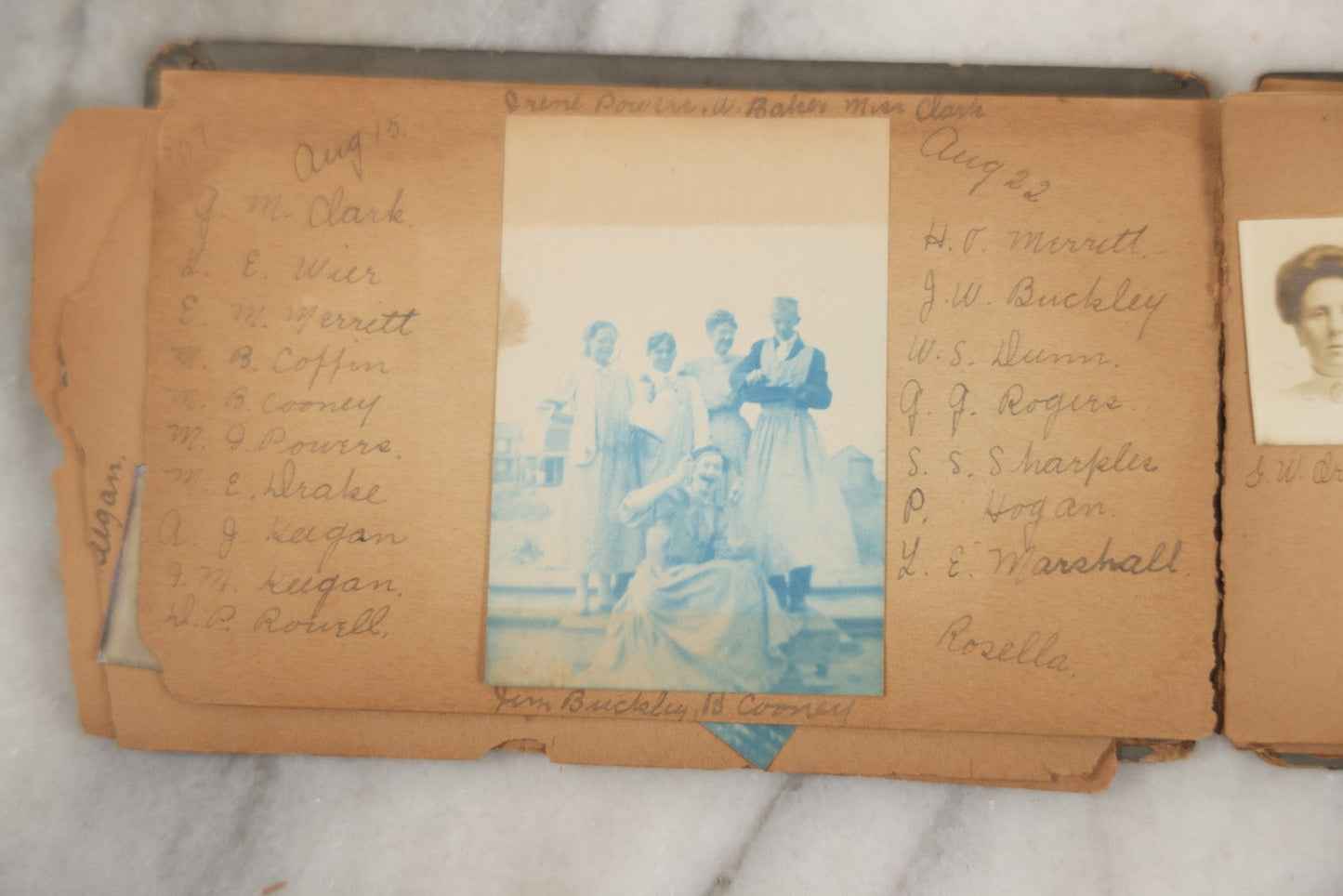 Lot 241 - Antique Snapshot And Cyanotype Photo Album Contained In A Victorian Autograph Book, Containing Photos Of The Students Of West Newbury High School, Massachusetts, Including Creative Group Shots, Beach Scenes, Playful Friends, And More