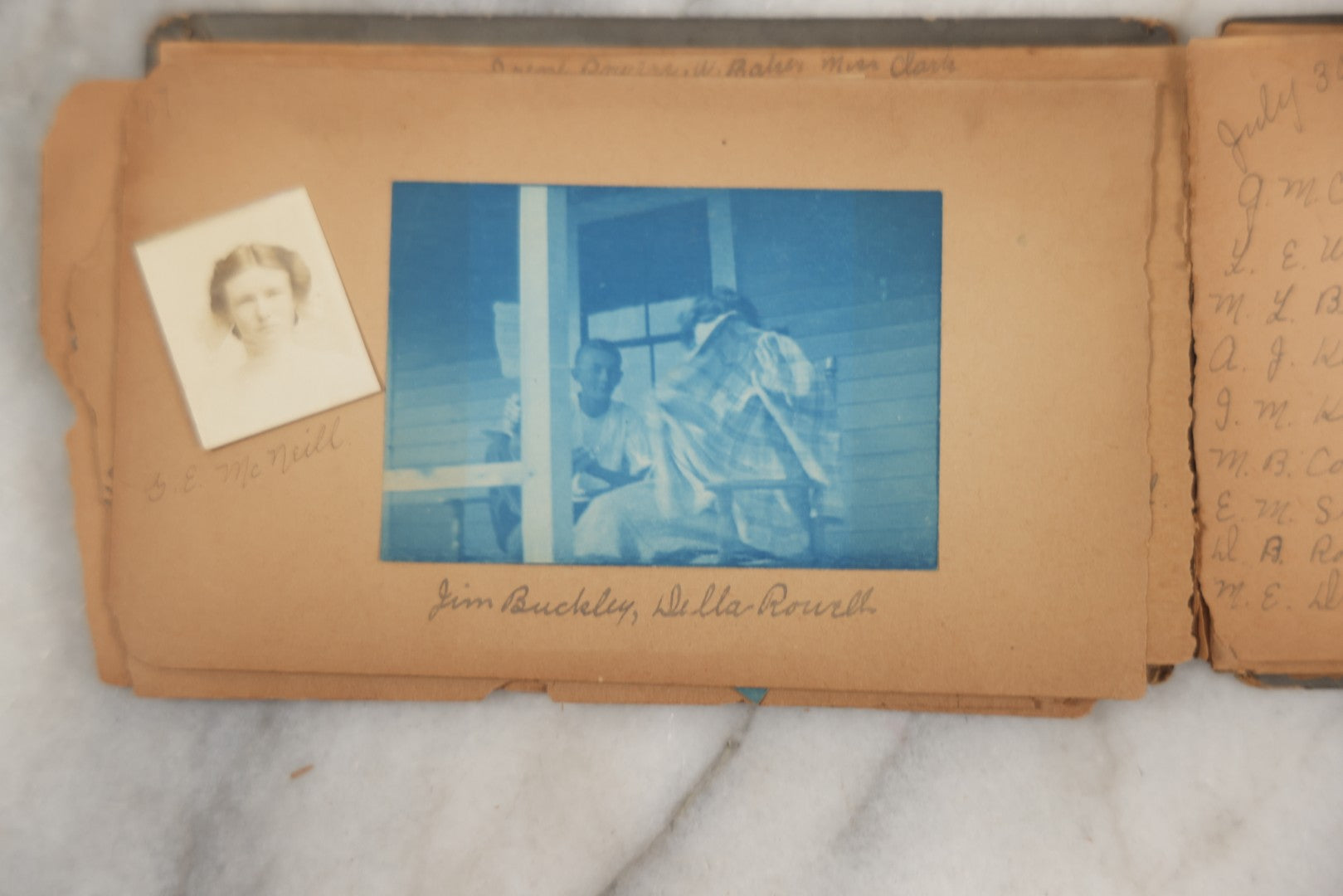 Lot 241 - Antique Snapshot And Cyanotype Photo Album Contained In A Victorian Autograph Book, Containing Photos Of The Students Of West Newbury High School, Massachusetts, Including Creative Group Shots, Beach Scenes, Playful Friends, And More