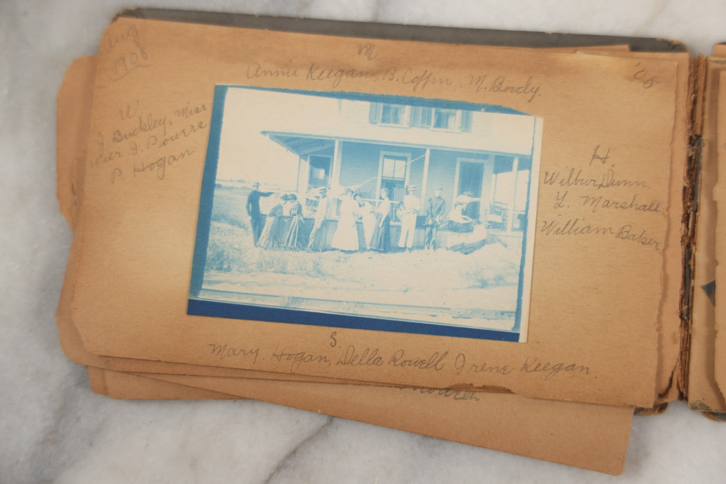 Lot 241 - Antique Snapshot And Cyanotype Photo Album Contained In A Victorian Autograph Book, Containing Photos Of The Students Of West Newbury High School, Massachusetts, Including Creative Group Shots, Beach Scenes, Playful Friends, And More
