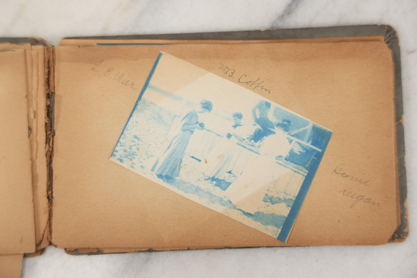 Lot 241 - Antique Snapshot And Cyanotype Photo Album Contained In A Victorian Autograph Book, Containing Photos Of The Students Of West Newbury High School, Massachusetts, Including Creative Group Shots, Beach Scenes, Playful Friends, And More