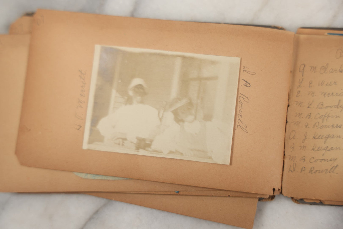 Lot 241 - Antique Snapshot And Cyanotype Photo Album Contained In A Victorian Autograph Book, Containing Photos Of The Students Of West Newbury High School, Massachusetts, Including Creative Group Shots, Beach Scenes, Playful Friends, And More