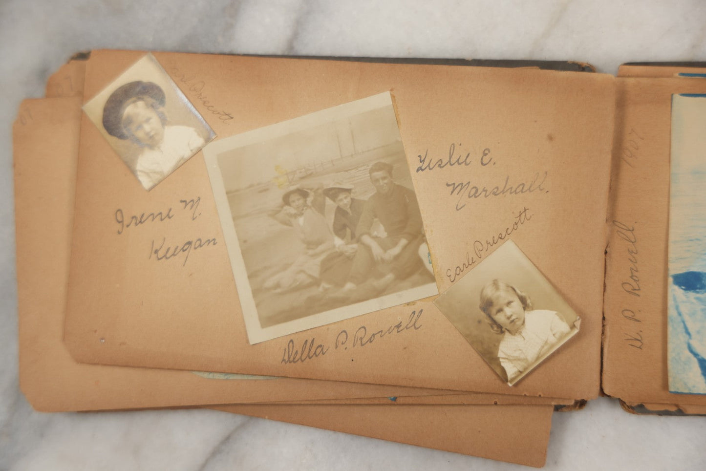 Lot 241 - Antique Snapshot And Cyanotype Photo Album Contained In A Victorian Autograph Book, Containing Photos Of The Students Of West Newbury High School, Massachusetts, Including Creative Group Shots, Beach Scenes, Playful Friends, And More