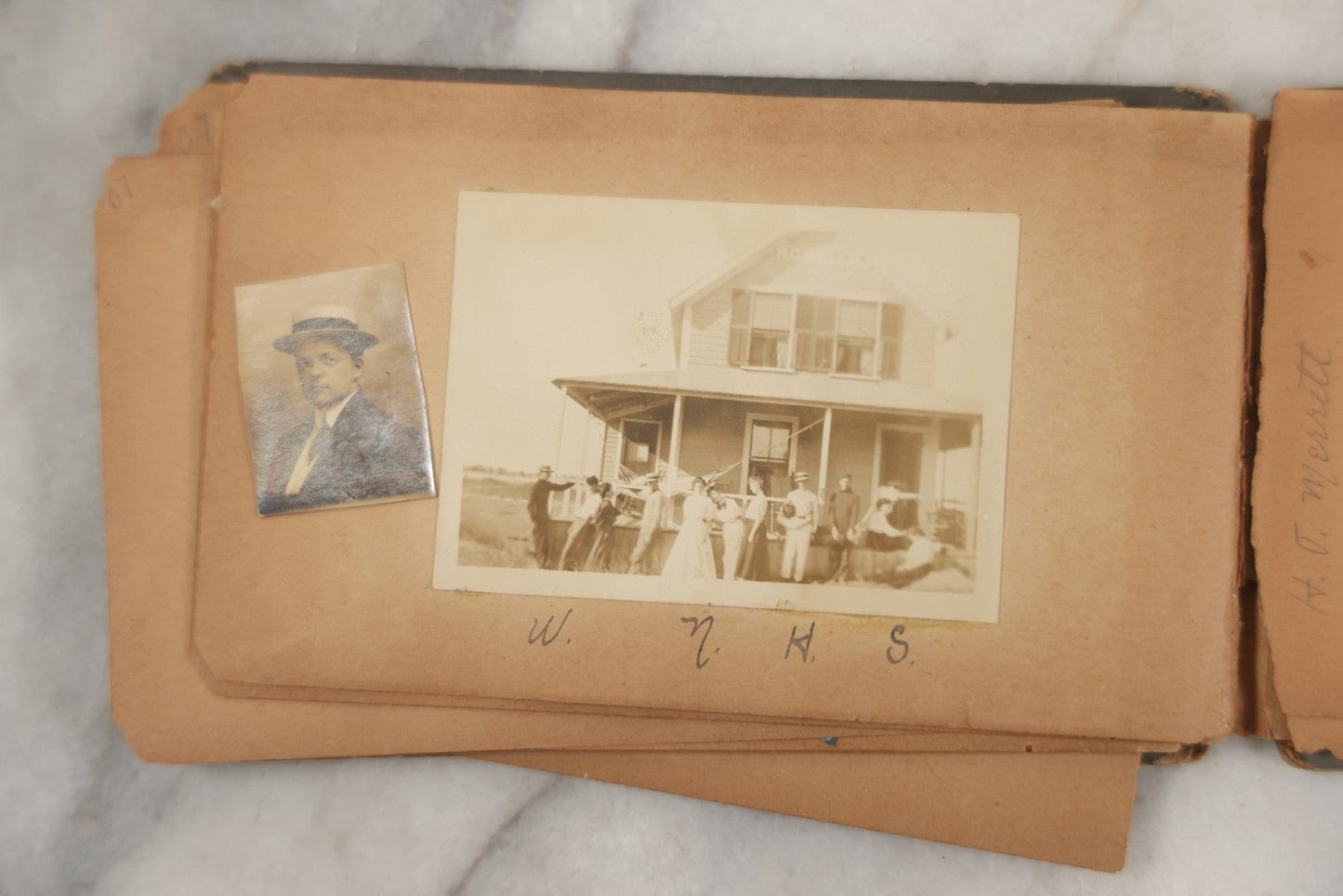 Lot 241 - Antique Snapshot And Cyanotype Photo Album Contained In A Victorian Autograph Book, Containing Photos Of The Students Of West Newbury High School, Massachusetts, Including Creative Group Shots, Beach Scenes, Playful Friends, And More
