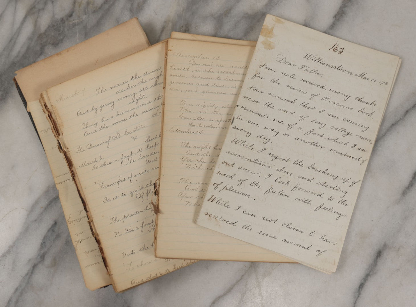 Lot 243 - Partial Antique Journal And Letters, Circa 1890s Including Letter From Son To Father Musing About His Senior Year At College