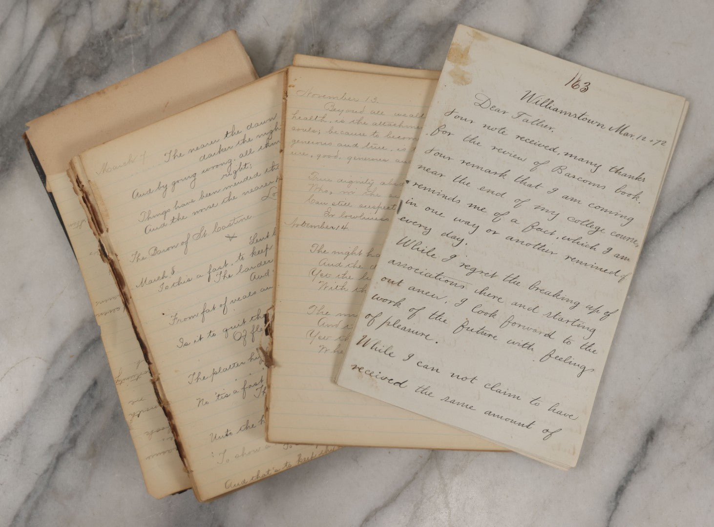 Lot 243 - Partial Antique Journal And Letters, Circa 1890s Including Letter From Son To Father Musing About His Senior Year At College