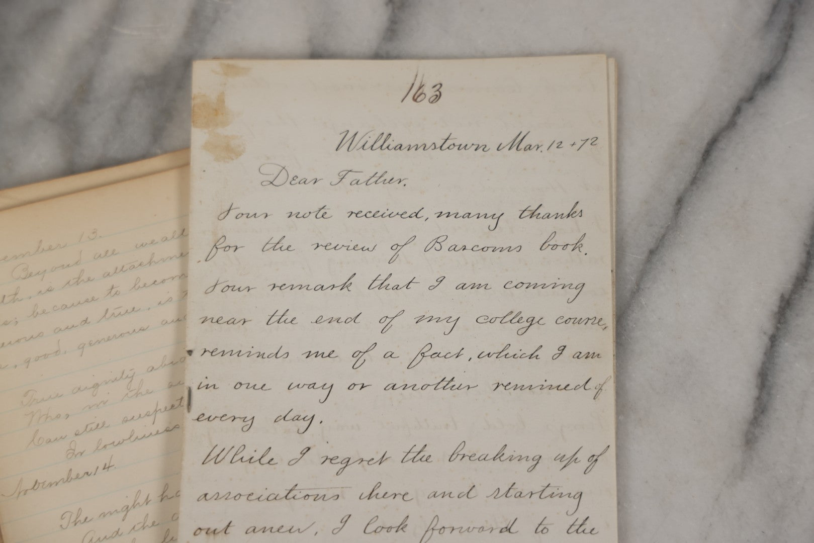 Lot 243 - Partial Antique Journal And Letters, Circa 1890s Including Letter From Son To Father Musing About His Senior Year At College