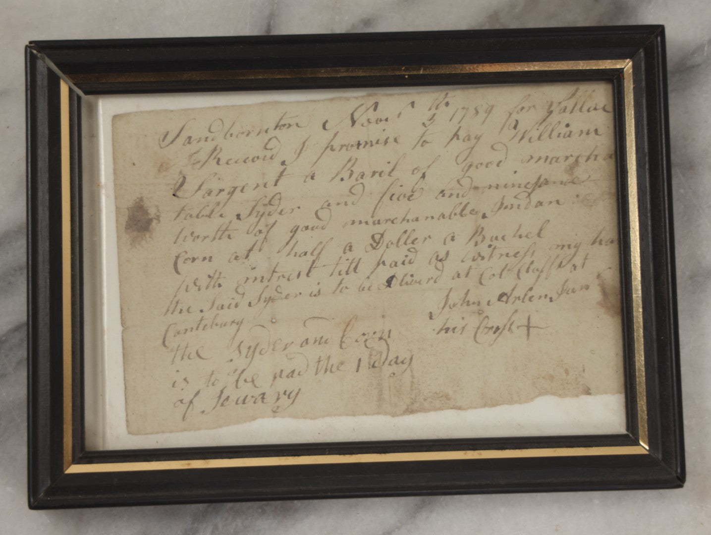 Lot 244 - Grouping Of Three Antique Handwritten Receipts, Including Framed Receipt From 1789, Other Mid 19th Century