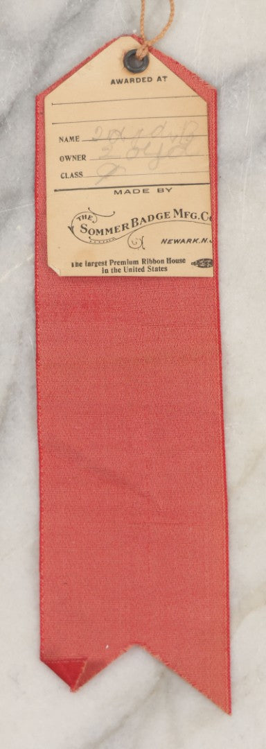 Lot 245 - Grouping Of Three Antique Prize Ribbons From The Eighth Annual Hopkinton Fair, George Park, Contoocook, New Hampshire, September 1922, Two Blue First Prize Badges, One Red Second Prize, Made By The Sommer Badge Mfg. Co., Newark, New Jersey