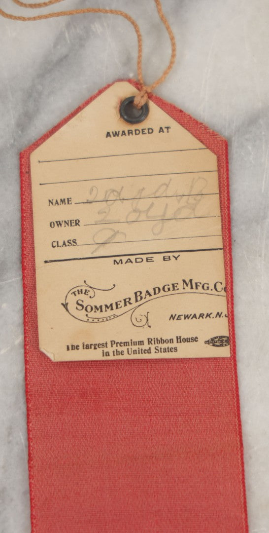 Lot 245 - Grouping Of Three Antique Prize Ribbons From The Eighth Annual Hopkinton Fair, George Park, Contoocook, New Hampshire, September 1922, Two Blue First Prize Badges, One Red Second Prize, Made By The Sommer Badge Mfg. Co., Newark, New Jersey
