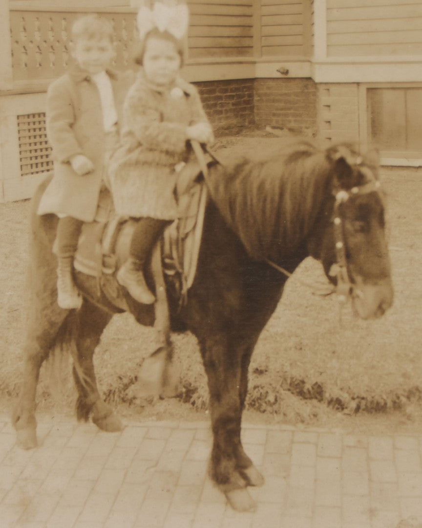 Lot 249 - Single Antique Boarded Photograph Of Two Toddlers Riding A Mini Horse, Circa 1895, Identified On Verso
