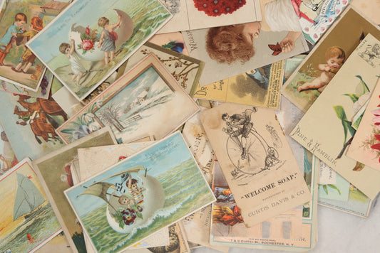 Lot 253 - Grouping Of Approximately 65 Antique Lithgraphed Trade Cards, Including Mechanical Paper Card, Various Advertisements