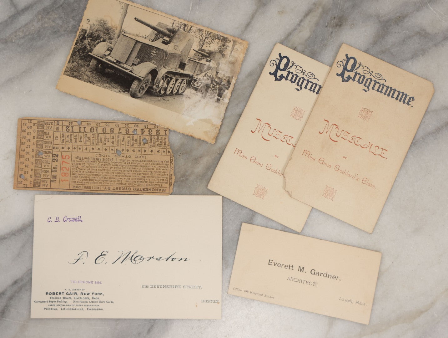 Lot 255 - Grouping Of Approximately 15 Antique And Vintage Ephemera Scraps Including Novelty Paper Glasses, Whiz-Bang Club Banquet Invite, Laconia Steamer Train Ticket, And More