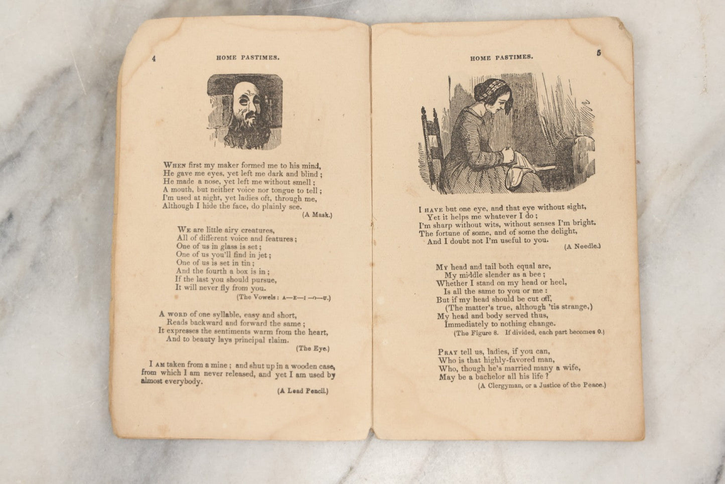 Lot 262 - "Home Pastimes Or Agreeable Exercises For The Mind" Antique Pamphlet With Poetry, Illustrations, And Riddles, Kiggins & Kellogg, Publishers, New York