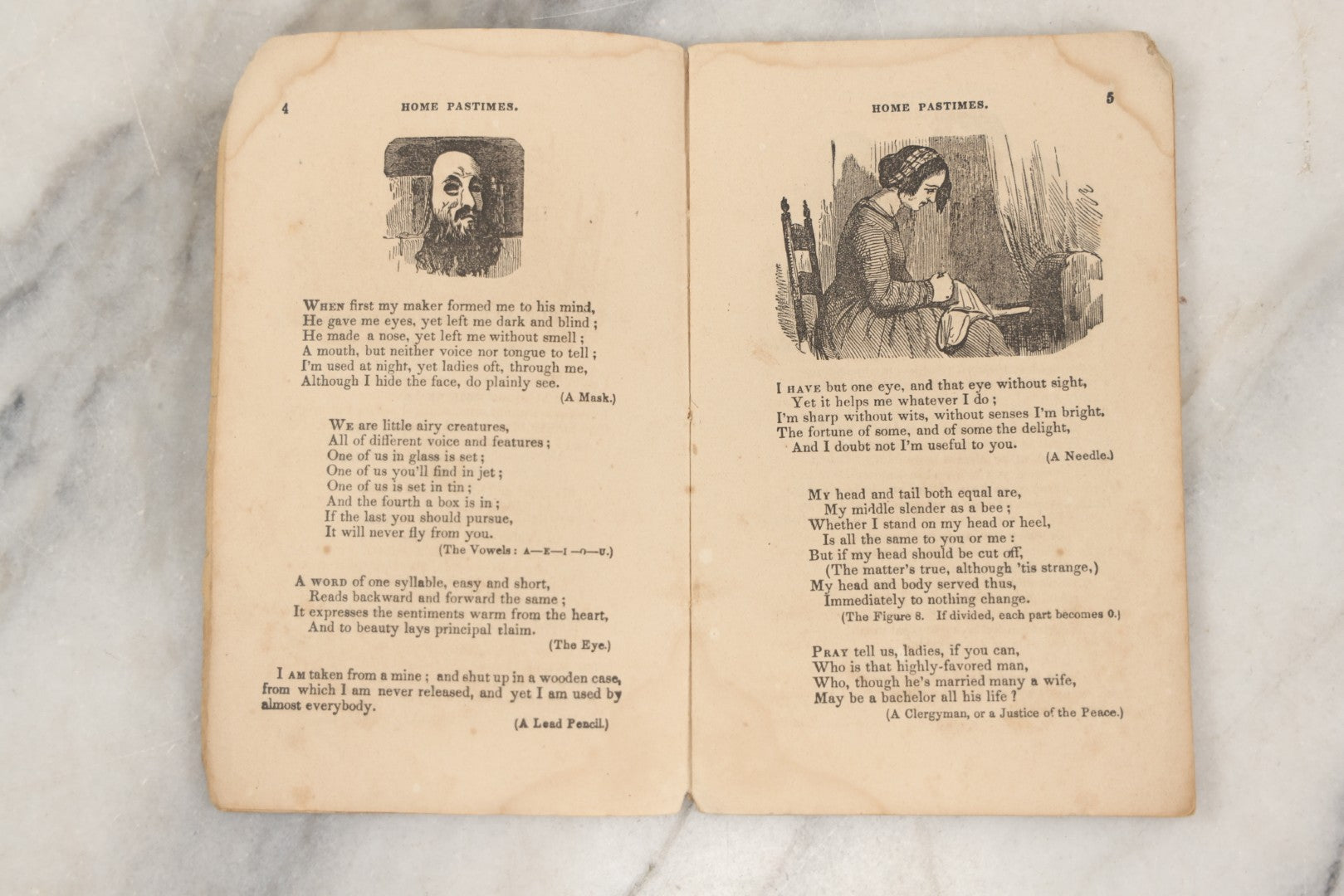 Lot 262 - "Home Pastimes Or Agreeable Exercises For The Mind" Antique Pamphlet With Poetry, Illustrations, And Riddles, Kiggins & Kellogg, Publishers, New York