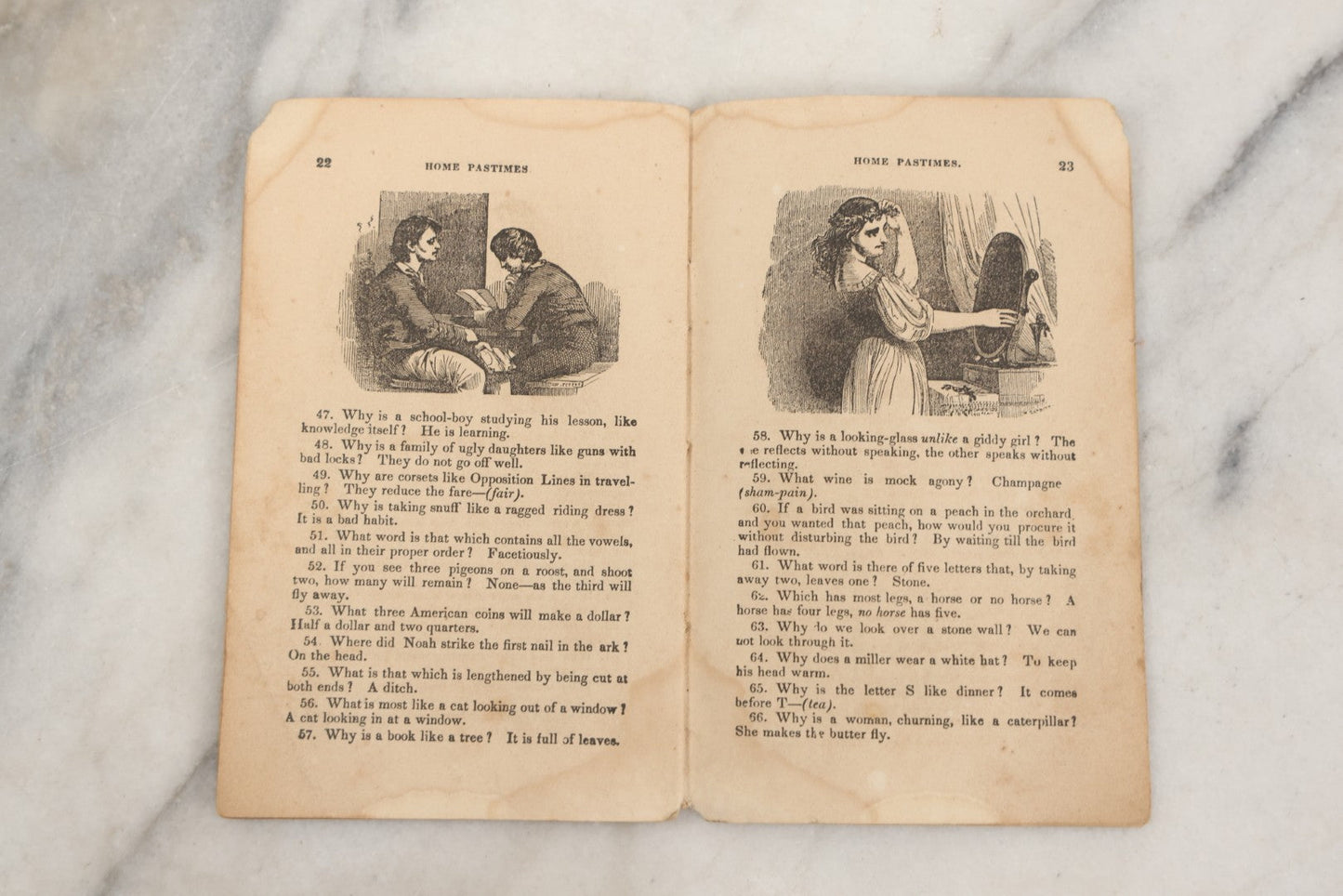 Lot 262 - "Home Pastimes Or Agreeable Exercises For The Mind" Antique Pamphlet With Poetry, Illustrations, And Riddles, Kiggins & Kellogg, Publishers, New York