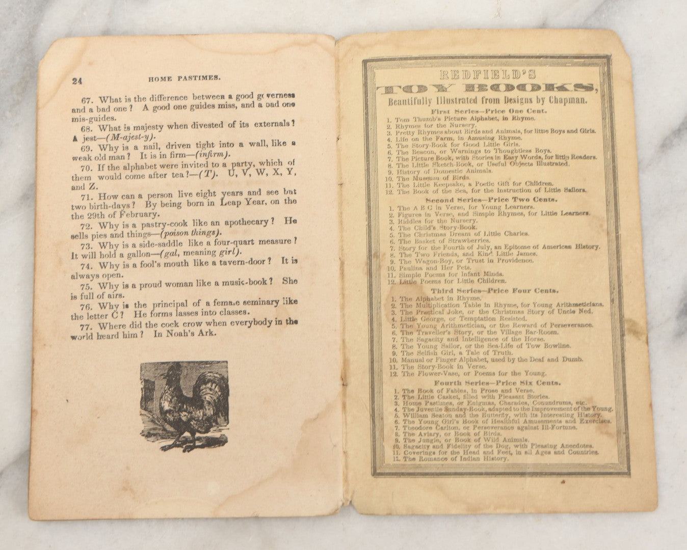 Lot 262 - "Home Pastimes Or Agreeable Exercises For The Mind" Antique Pamphlet With Poetry, Illustrations, And Riddles, Kiggins & Kellogg, Publishers, New York