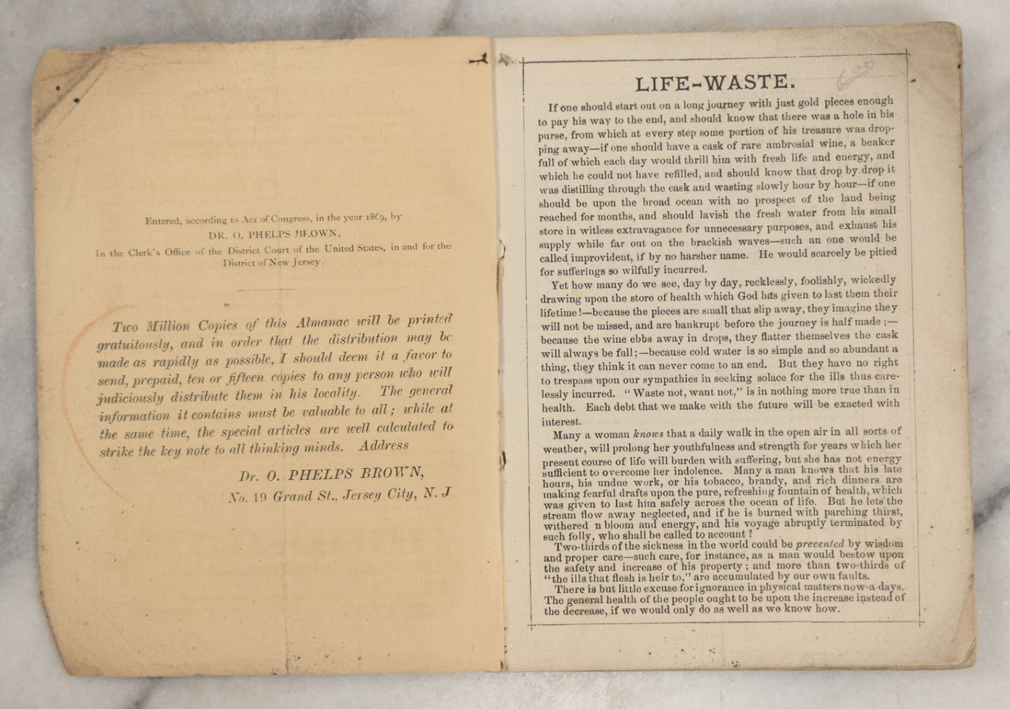 Lot 263 - "Seven Ages Of Man's Life" Antique 1869 Brown's Almanac Booklet With Theatrical Illustrations On Cover And Throughout, Featuring "Shakespeare's Seven Ages," Medical Cure Essays, And Almanac Calendars