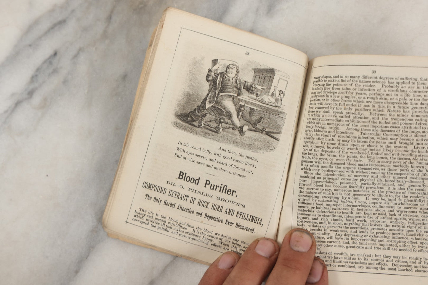 Lot 263 - "Seven Ages Of Man's Life" Antique 1869 Brown's Almanac Booklet With Theatrical Illustrations On Cover And Throughout, Featuring "Shakespeare's Seven Ages," Medical Cure Essays, And Almanac Calendars