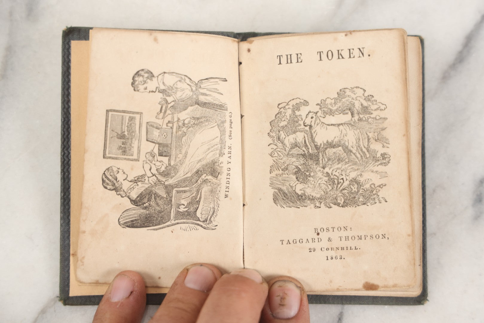 Lot 275 - "The Token" Antique Illustrated Miniature Children's Story Book, Taggard & Thompson, Publishers, Boston, 1863, Embossed Geometric Design On Covers
