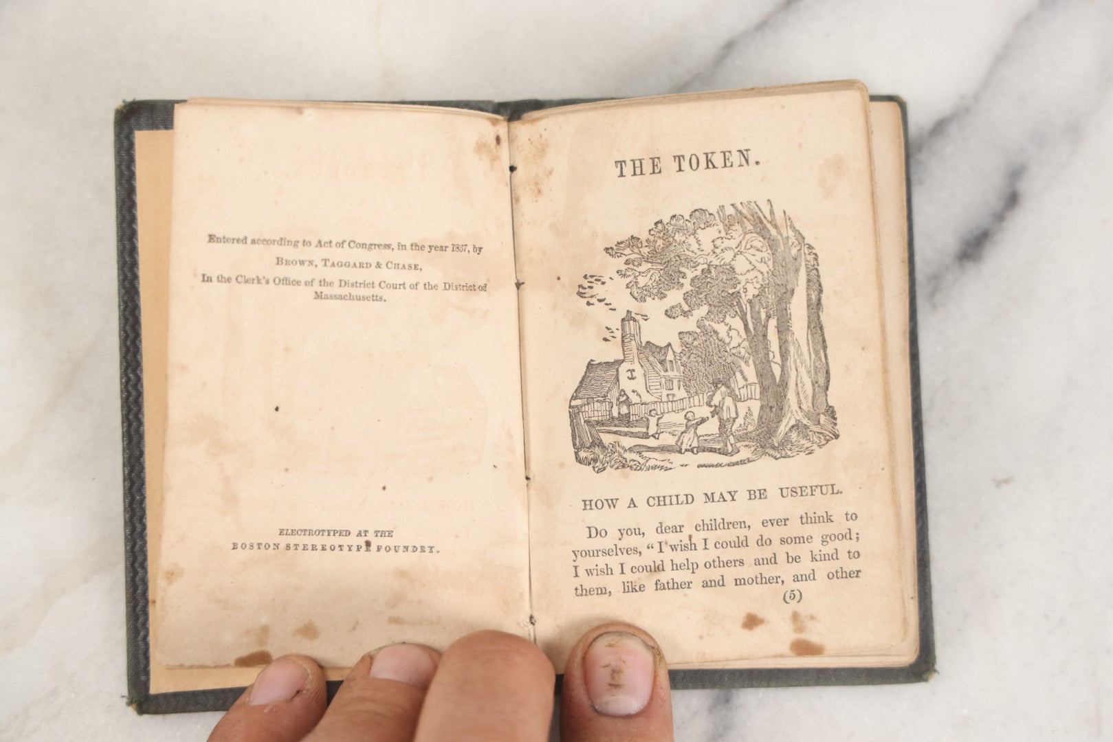 Lot 275 - "The Token" Antique Illustrated Miniature Children's Story Book, Taggard & Thompson, Publishers, Boston, 1863, Embossed Geometric Design On Covers