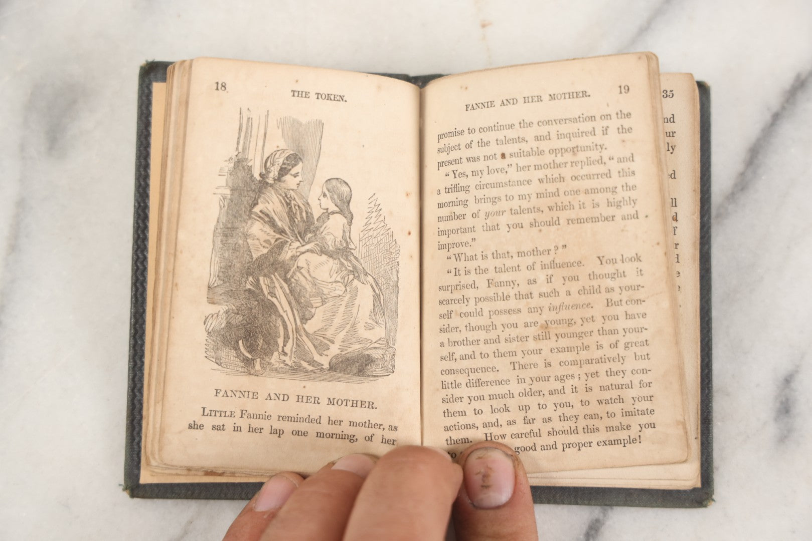 Lot 275 - "The Token" Antique Illustrated Miniature Children's Story Book, Taggard & Thompson, Publishers, Boston, 1863, Embossed Geometric Design On Covers