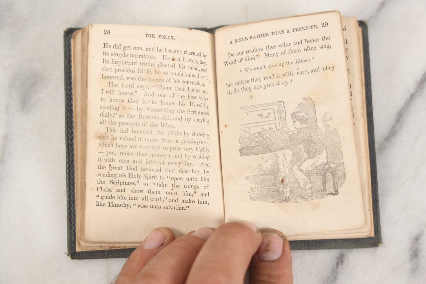 Lot 275 - "The Token" Antique Illustrated Miniature Children's Story Book, Taggard & Thompson, Publishers, Boston, 1863, Embossed Geometric Design On Covers