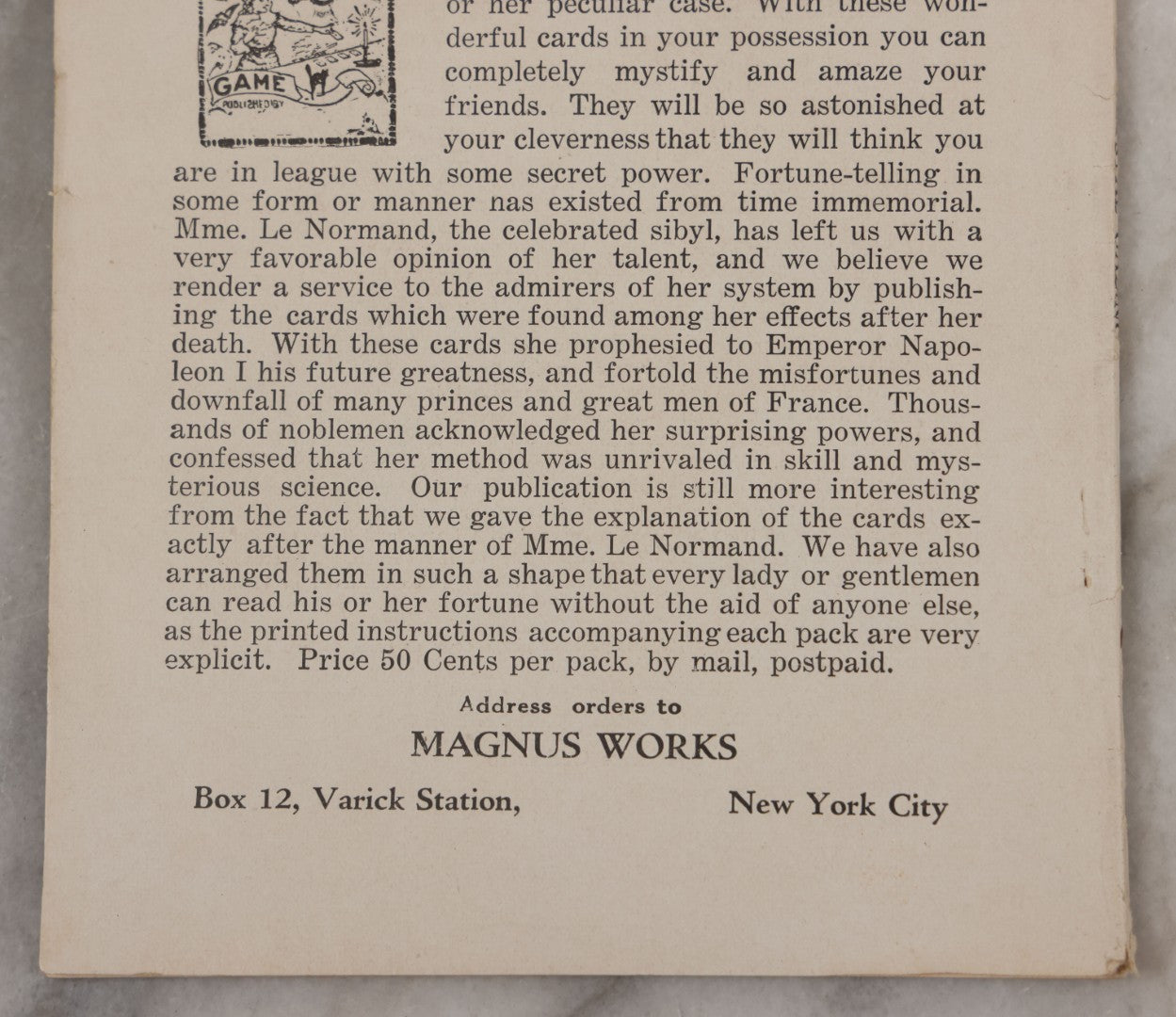 Lot 003 - "Crystal Gazing" Antique Booklet By Julius Zancig, World's Greatest Mind Reader, "The Unseen World, A Treatise On The Art Of Concentration," Copyright 1923, Magnus Works, New York City