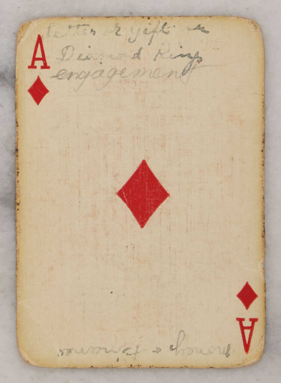 Lot 004 - Deck Of 50 Antique Playing Cards With Handwritten Fortune Telling Game Added, Handwriting Contemporary With Cards, Cards Manufactured By Russell Playing Card Co., New York, U.S.A