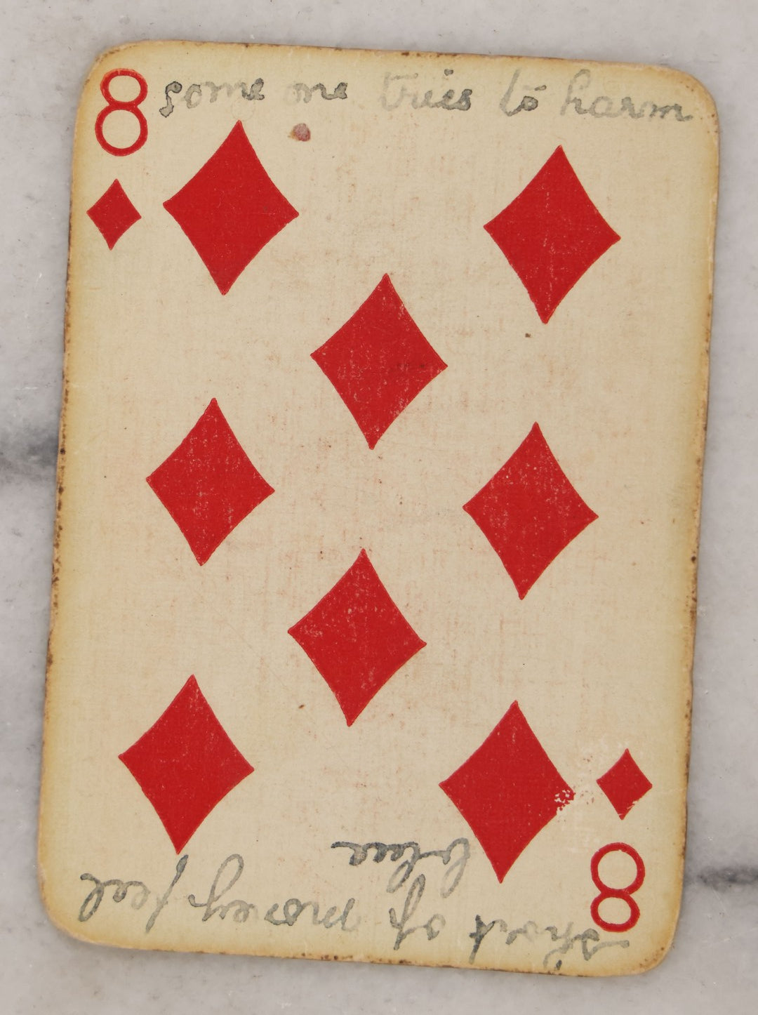 Lot 004 - Deck Of 50 Antique Playing Cards With Handwritten Fortune Telling Game Added, Handwriting Contemporary With Cards, Cards Manufactured By Russell Playing Card Co., New York, U.S.A