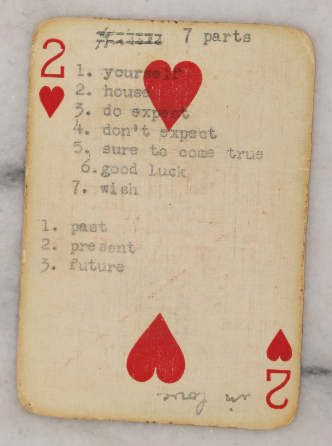 Lot 004 - Deck Of 50 Antique Playing Cards With Handwritten Fortune Telling Game Added, Handwriting Contemporary With Cards, Cards Manufactured By Russell Playing Card Co., New York, U.S.A