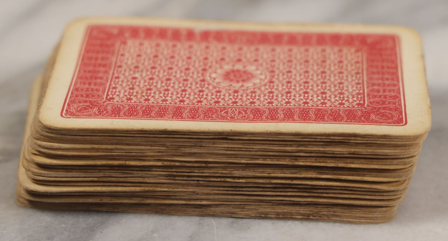 Lot 004 - Deck Of 50 Antique Playing Cards With Handwritten Fortune Telling Game Added, Handwriting Contemporary With Cards, Cards Manufactured By Russell Playing Card Co., New York, U.S.A