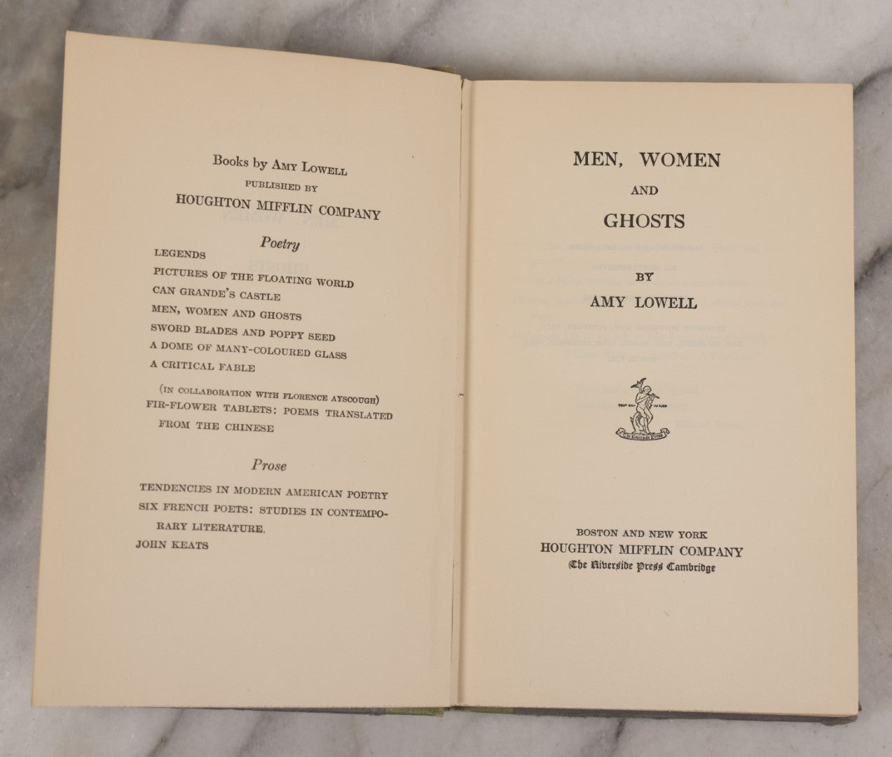 Lot 006 - "Men, Women And Ghosts" Antique Book By Amy Lowell, Published By Houghton Mifflin Company, Boston & New York, The Riverside Press Cambridge, Copyright 1916, Later Reprint (March 1925)